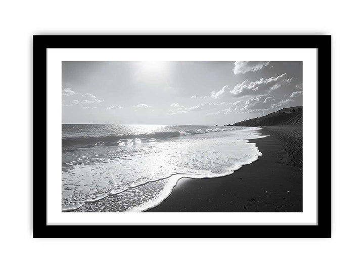 Black and white  Beach Art framed Print
