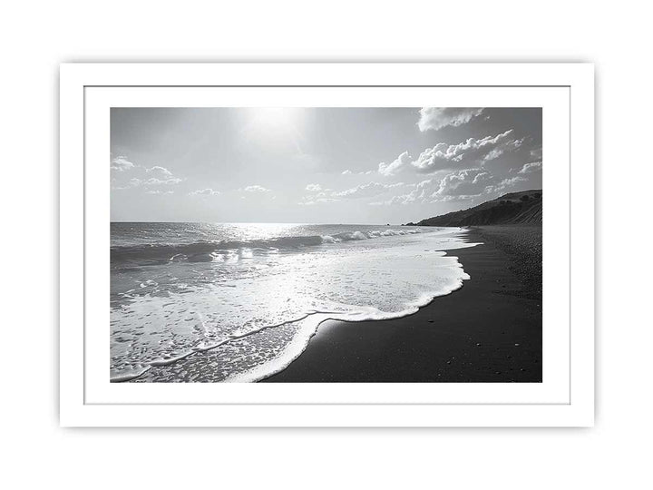 Black and white  Beach Art framed Print
