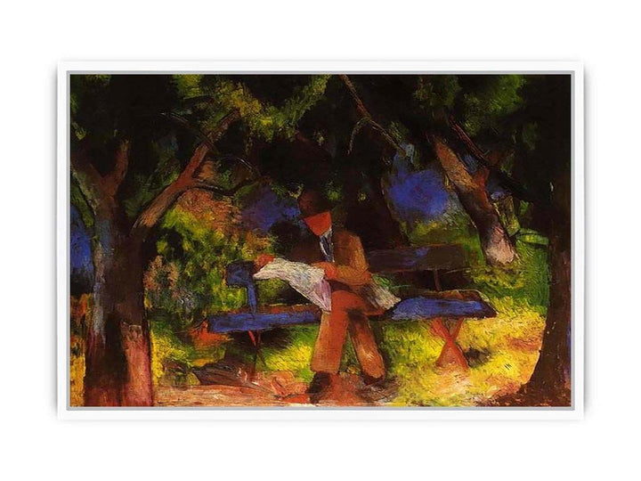 Reading man in park  by August Macke Framed Print