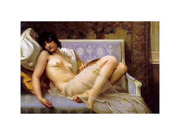 Jeune femme denudée sur canape (Young woman naked on a settee)