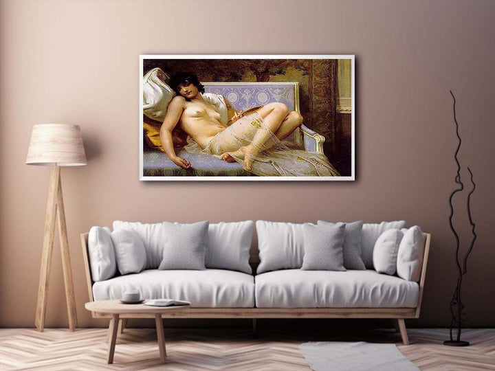 Jeune femme denudée sur canape (Young woman naked on a settee)  Painting