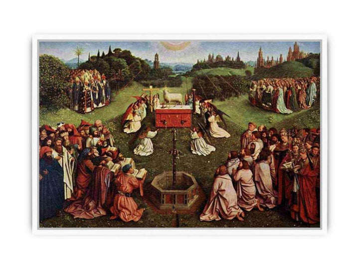 The Ghent Altarpiece- Adoration of the Lamb 1425-29 Framed Print
