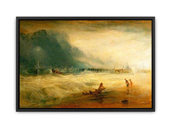 Lifeboat and Manby Apparatus going off to a stranded vessel making signal blue lights of distress , c.1831 Canvas Print