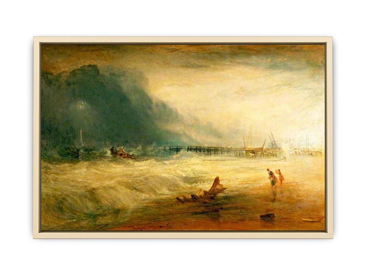 Lifeboat and Manby Apparatus going off to a stranded vessel making signal blue lights of distress , c.1831  Art Print