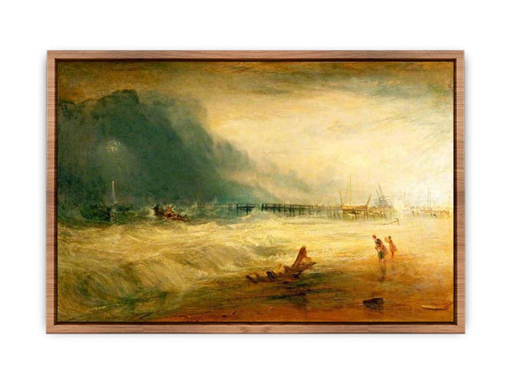 Lifeboat and Manby Apparatus going off to a stranded vessel making signal blue lights of distress , c.1831  Poster