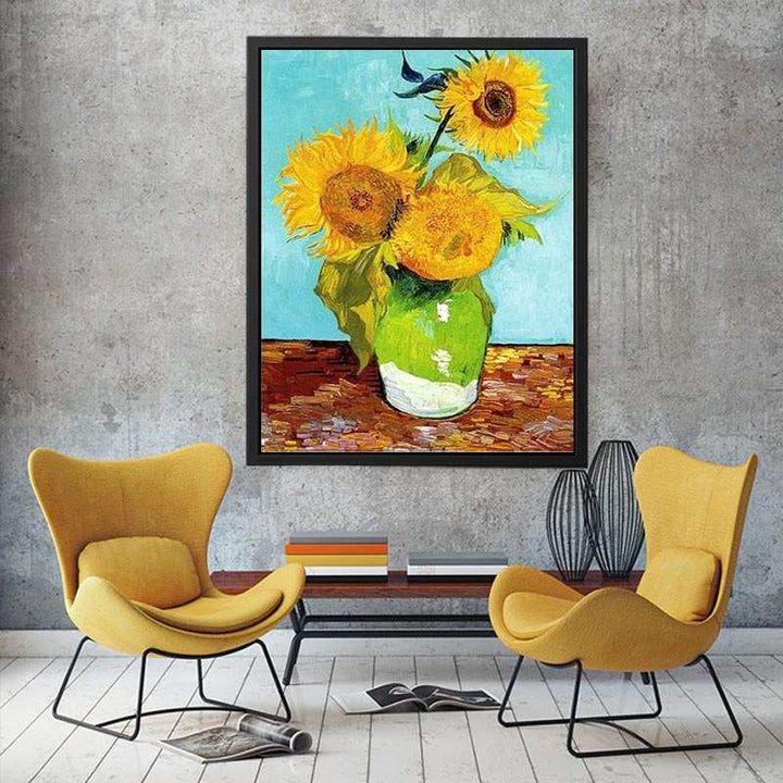 Sunflowers on Green By Van Gogh  Painting