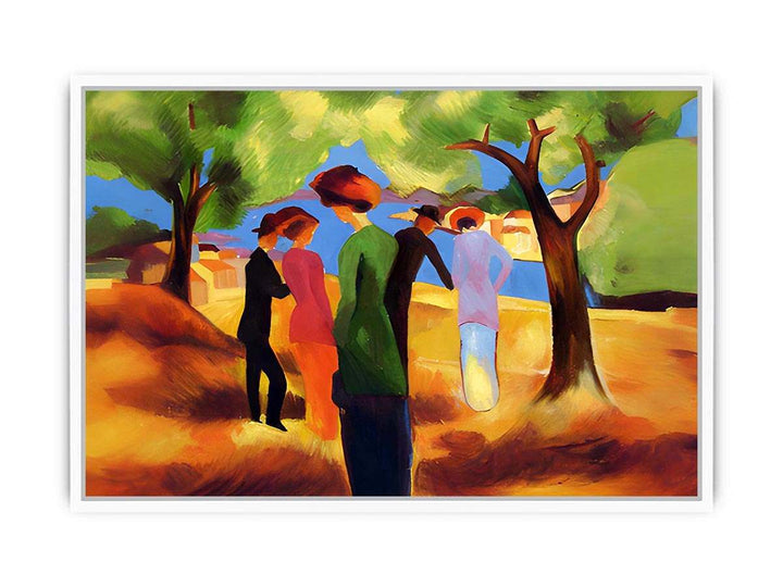 Women in green jacket  by August Macke Framed Print