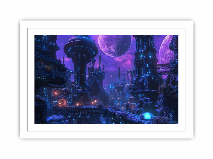 Alien Purple City framed Print