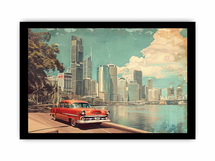 Brisbane City Vintage Art framed Print