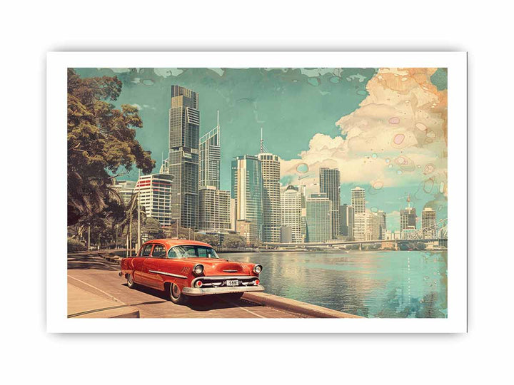 Brisbane City Vintage Art framed Print
