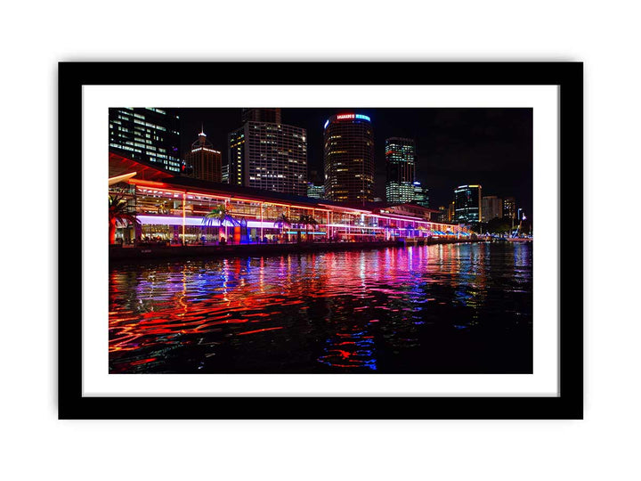 Darling Harbour Sydney Night Art framed Print