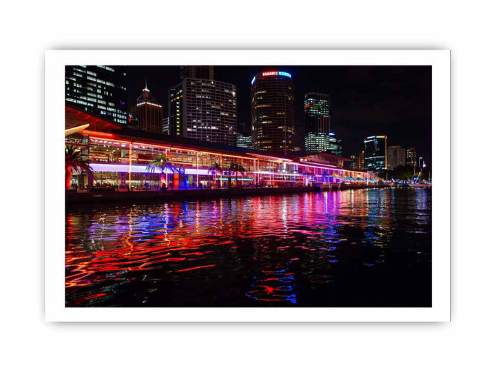 Darling Harbour Sydney Night Art framed Print