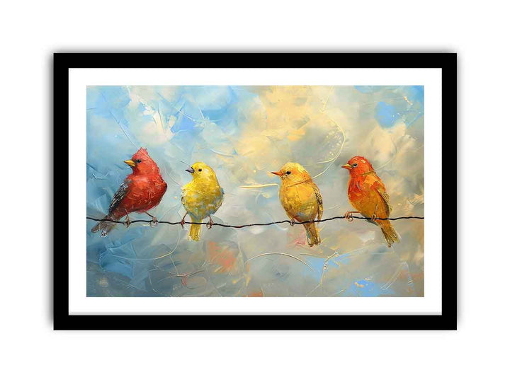 Birds painting on wire framed Print