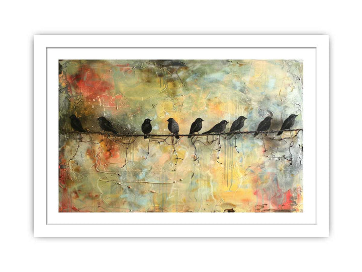 Birds  on wire Art framed Print