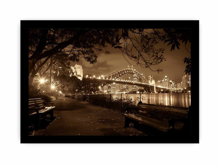 Story Bridge at Night Sepia framed Print