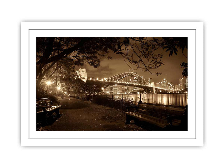 Story Bridge at Night Sepia framed Print