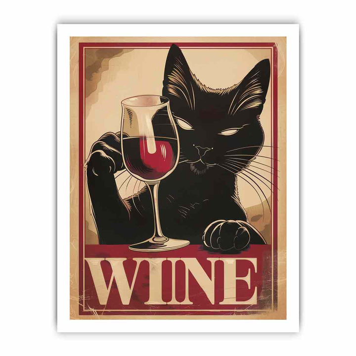Vintage cat & wine framed Print