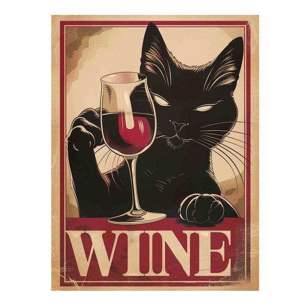 Vintage cat & wine Art Print