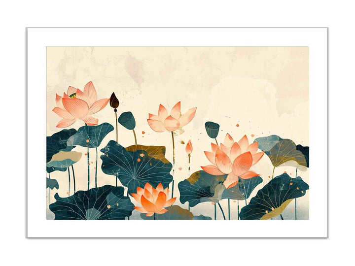 Watercolor lotus Art framed Print