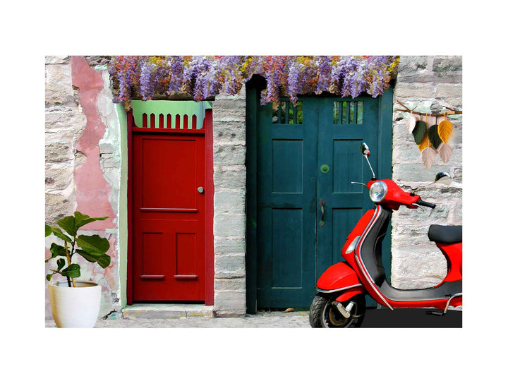 Vintage Vespa at Door Painting