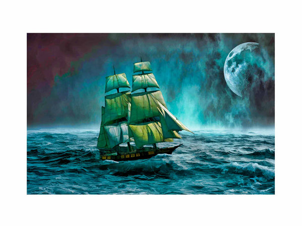 Sailing Ship Storm  & Moon Painting 