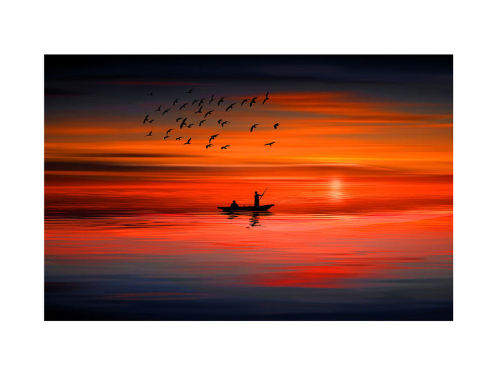 Bird Sunrise Boat Painting 