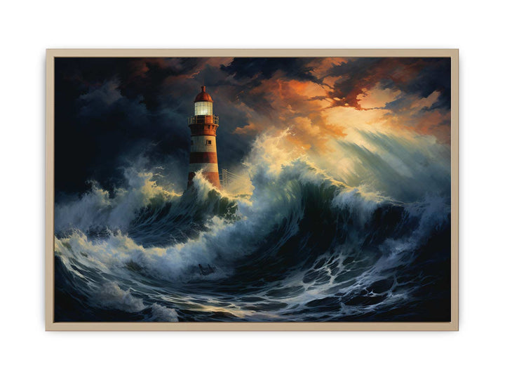 Lighthouse In Storm Painting framed Print