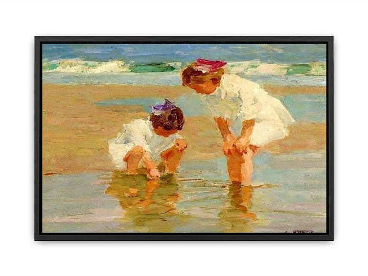 Girls Playing in Surf Canvas Print