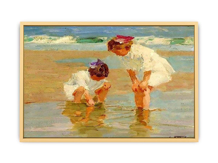 Girls Playing in Surf Streched canvas