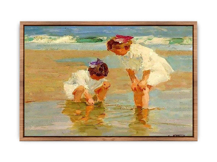 Girls Playing in Surf  Poster