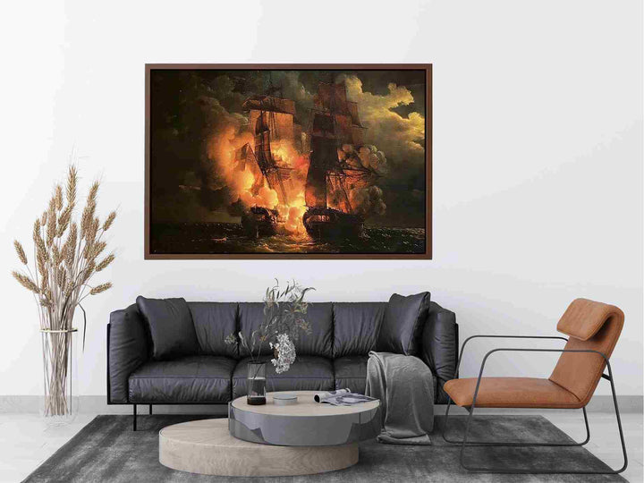 Battle Between the French Frigate Arethuse and the English Frigate Amelia Painting