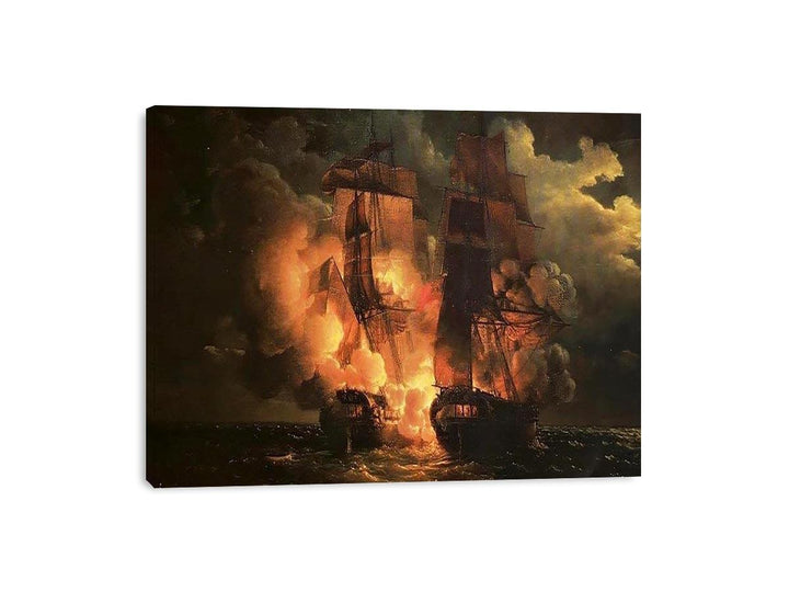 Battle Between the French Frigate Arethuse and the English Frigate Amelia  Painting
