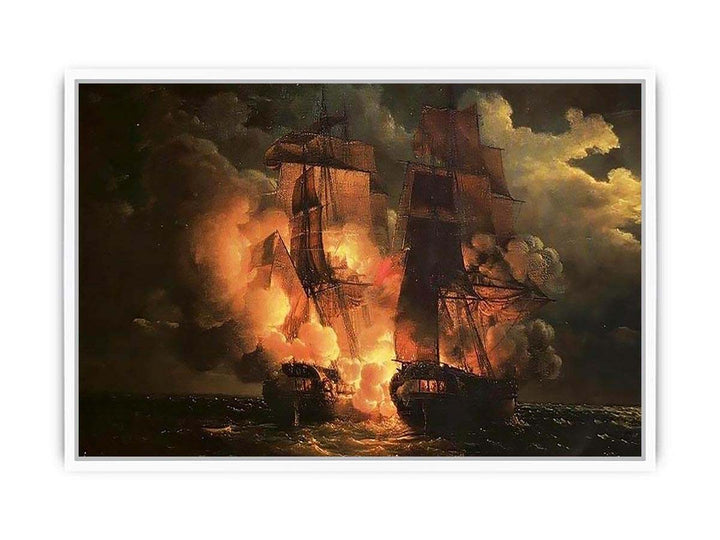 Battle Between the French Frigate Arethuse and the English Frigate Amelia Framed Print