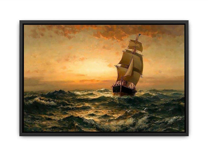 Ship at Sea, Sunset Canvas Print