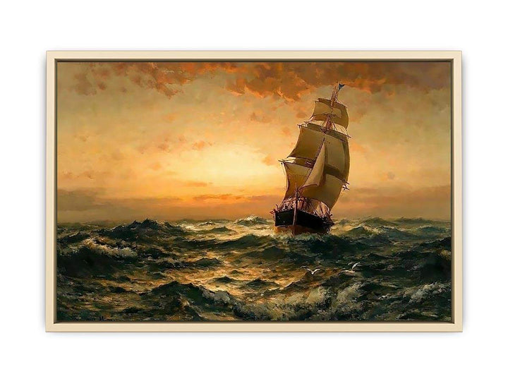 Ship at Sea, Sunset  Art Print