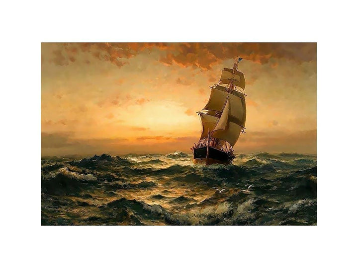 Ship at Sea, Sunset
