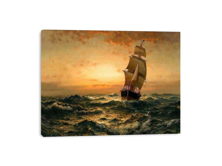 Ship at Sea, Sunset  Painting