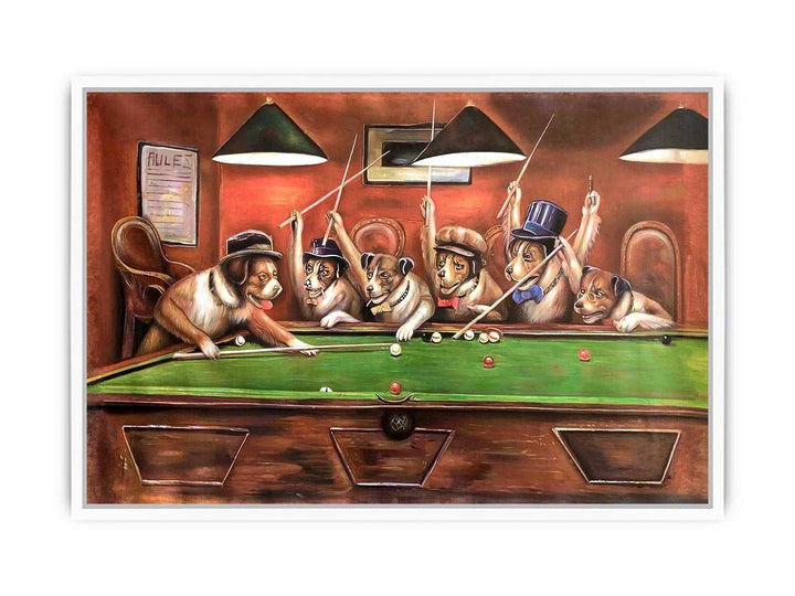 Dogs Playing Pool Framed Print