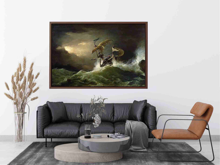 A First rate Man-of-War driven onto a reef of rocks, floundering in a gale Painting