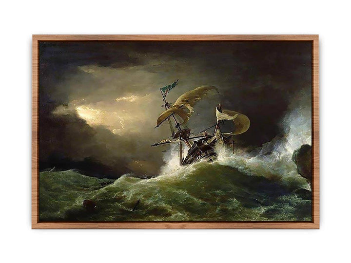 A First rate Man-of-War driven onto a reef of rocks, floundering in a gale  Poster