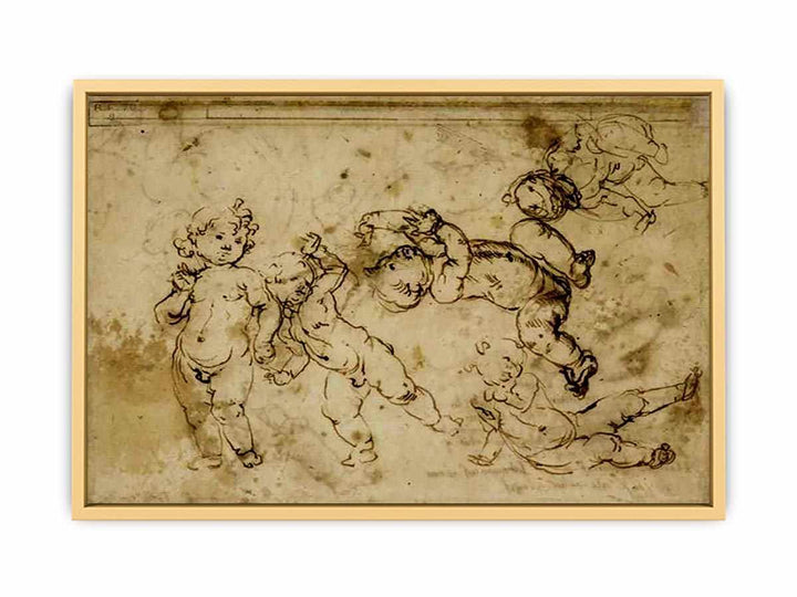 five naked children Streched canvas