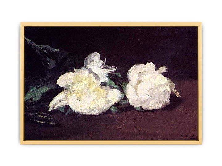 Branch of White Peonies and Secateurs Streched canvas