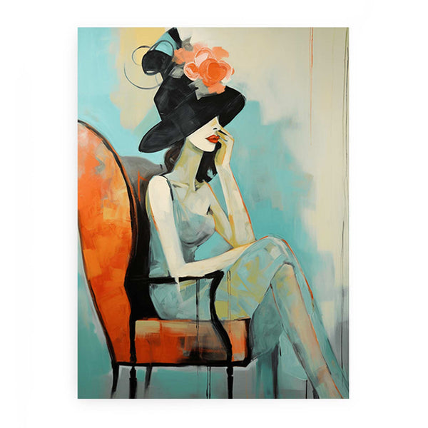 Girl Hat Chair Modern Art Painting 