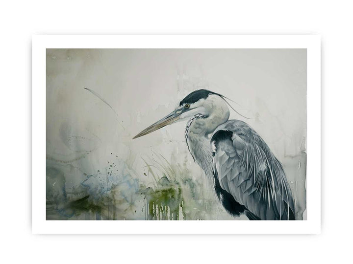 Heron Watercolor Painting framed Print