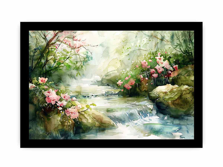 Watercolor River Paining framed Print