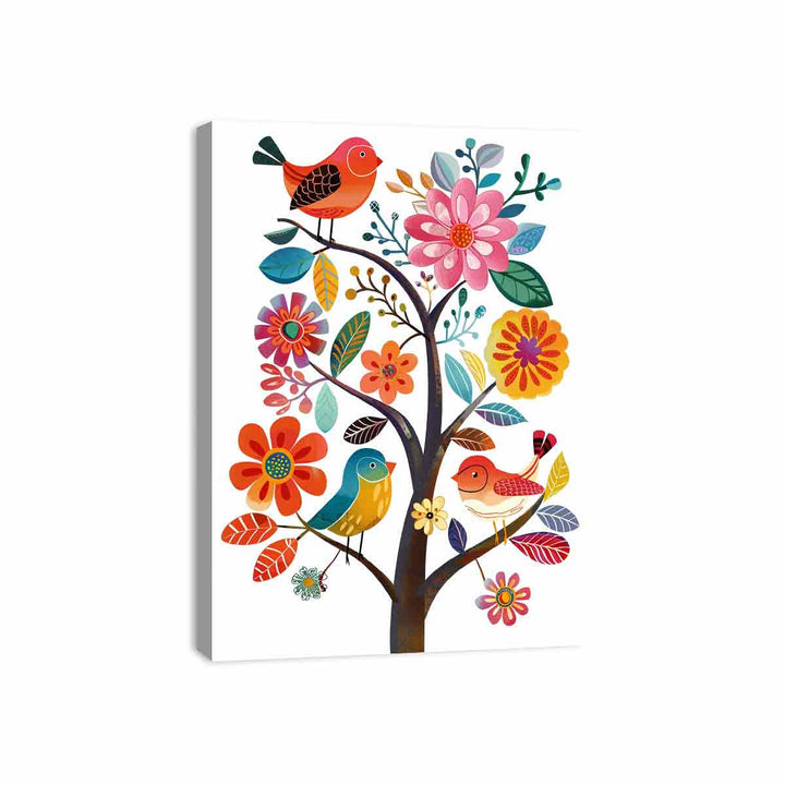 Cute Flower Birds Canvas Print
