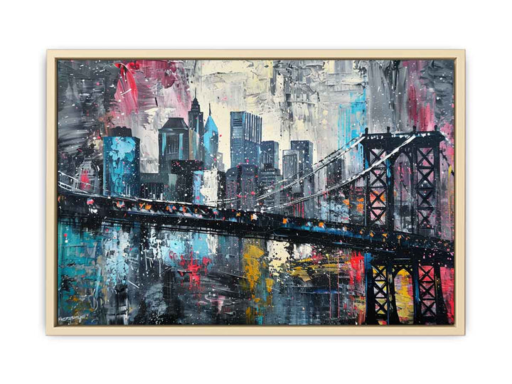New York City Bridge Painting framed Print