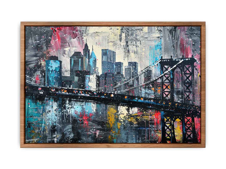 New York City Bridge Painting framed Print