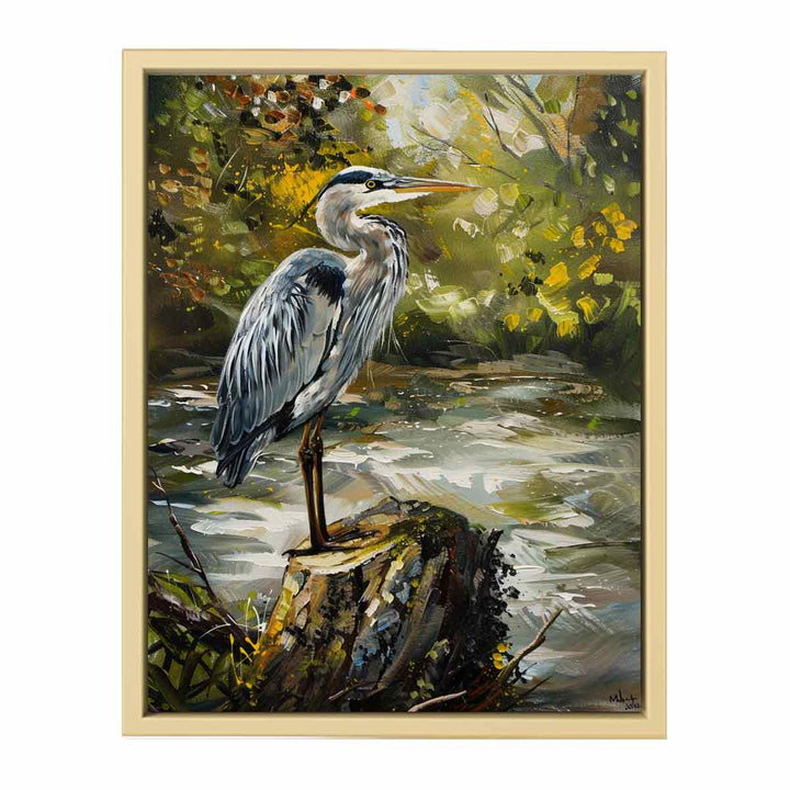 Grey Heron Bird  Painting framed Print