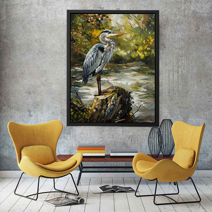 Grey Heron Bird  Painting canvas Print